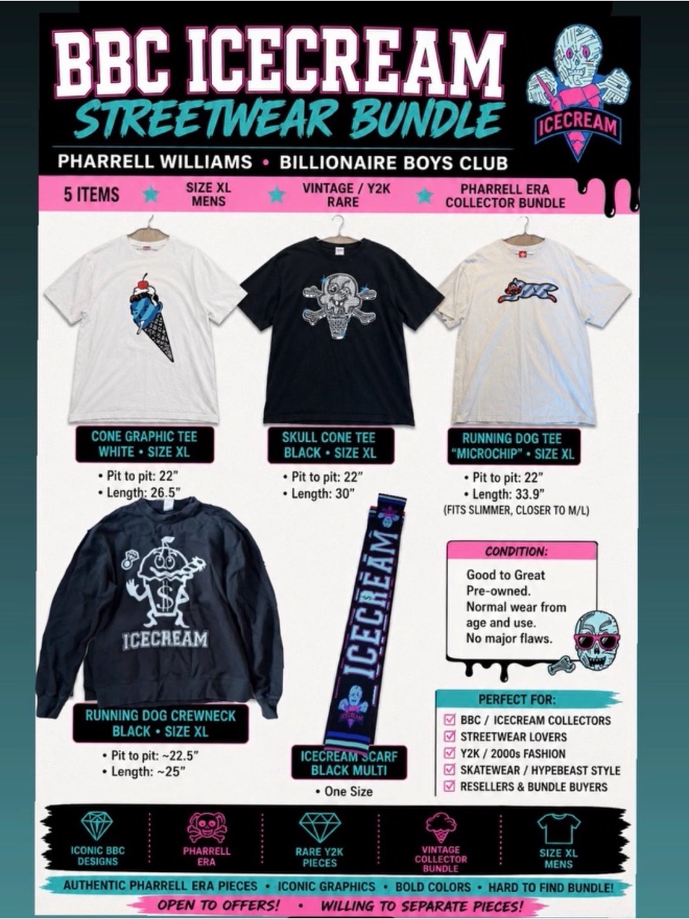 🔥 RARE BBC ICECREAM / BILLIONAIRE BOYS CLUB XL STREETWEAR BUNDLE 🔥